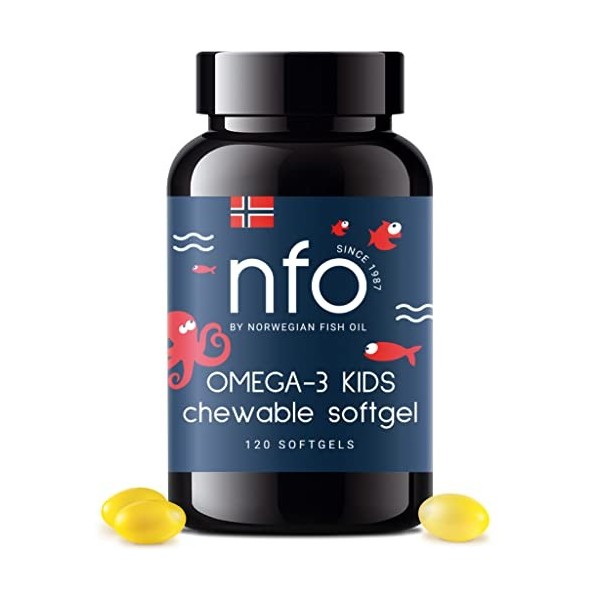 NFO OMEGA 3 KIDS [120 gélules] au goût naturel Tutti Frutti Huile de poisson norvégienne à teneur élevée en EPA et DHA sous f