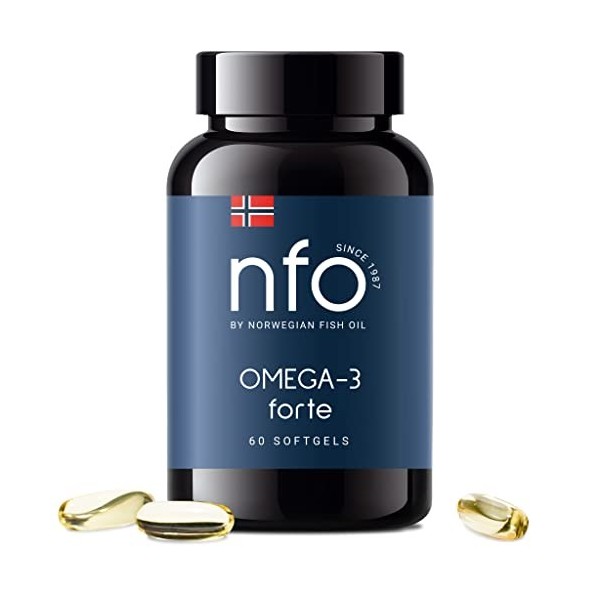 NFO OMEGA 3 FORTE [60 Capsules] Huile de poisson norvégienne avec une forte concentration dEPA et de DHA, esters éthyliques 