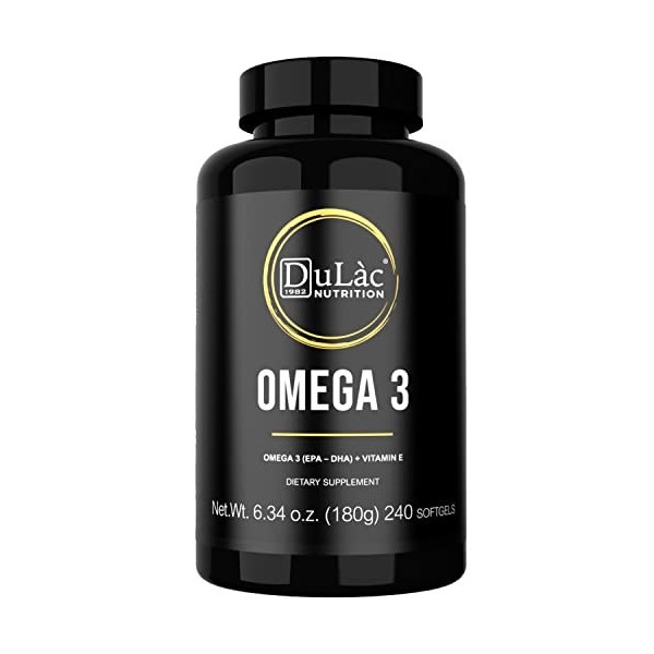 Oméga 3 2000 mg dhuile de poisson Dulàc, 610 mg dEPAX et de DHA, 240 gélules avec vitamine E, Made in Italy