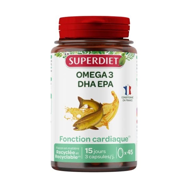 SUPERDIET - OMEGA 3 DHA EPA - Fonction cardiaque - Nutrithérapie - Conditionné en France - 45 capsules