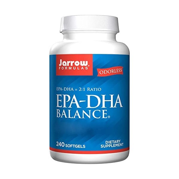 Jarrow Formulas, EPA DHA Balance, 600mg dAcides Gras Oméga-3, 240 Capsules molles, Testé en Laboratoire, Sans Gluten, Sans S