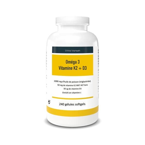 Oméga 3 + vitamine D3 + K2, 1000 mg dhuile de poisson acides gras oméga 3 Avec EPA 33% & DHA 22% , fonction cardiaque, so