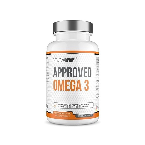 WFN Approved Omega 3-2000mg - 120 Gélules - Huile de poisson à haut dosage - Premium Fish Oil - 1500 mg EPA DHA par portion -