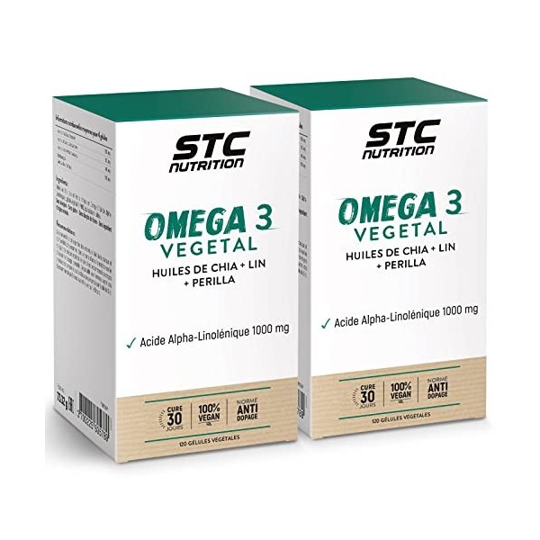 STC Nutrition - Omega 3 VEGETAL - Complément alimentaire aux huiles végétales de Lin, Chia & Perilla - Source dacides gras e