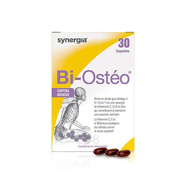 BI-OSTÉO 30 Capsules | Permet le Maintien du Capital Osseux | Acide Gras Oméga 3, Vitamines C, D, K, et E, Zinc, Sélénium | P