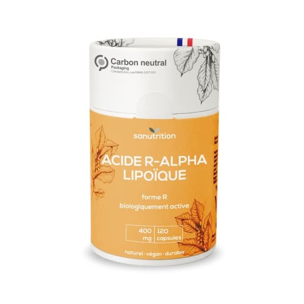 Acide R-alpha-lipoïque 400 mg par gélule | 120 gélules | Hautement dosé | en biodisponibilité particulièrement élevée | Végét