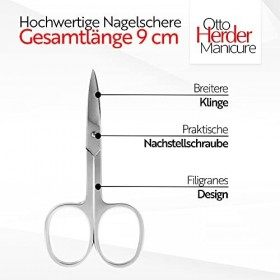 OTTO HERDER Solingen Ciseaux à ongles, incurvés, extra tranchants, 9&nbsp;cm, avec coupe courbée/micro-denture, simple face en aci