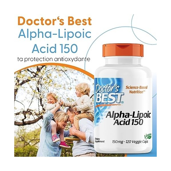 Doctors Best, Alpha-Lipoic Acid 150 Acide Alpha-Lipoïque , 150mg, 120 Capsules végétaliennes, Testé en Laboratoire, Sans Gl