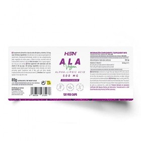 HSN Alpha Lipoic Acid | ALA 500mg | Antioxydant + Glutathion + Anti-âge | Végétalien, sans gluten, sans lactose, 120 gélules 