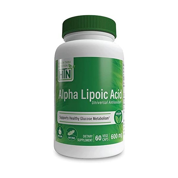 Health Thru Nutrition, Alpha-Lipoic Acid Acide Alpha-Lipoïque , 600mg, Dépôt de 2 Jours, Hautement Dosé, 60 Capsules végétal