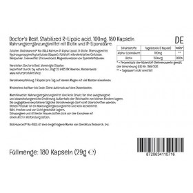 Doctors Best, Stabilized R-Lipoic Acid Acide R-Lipoïque , 100mg, 180 Capsules végétaliennes, Testé en Laboratoire, Hautemen