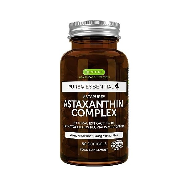 Astaxanthine Vegan, Complexe Antioxydant Naturel, 42mg dAstaPure, algues ultra pures et durables, avec lutéine et zéaxanthin
