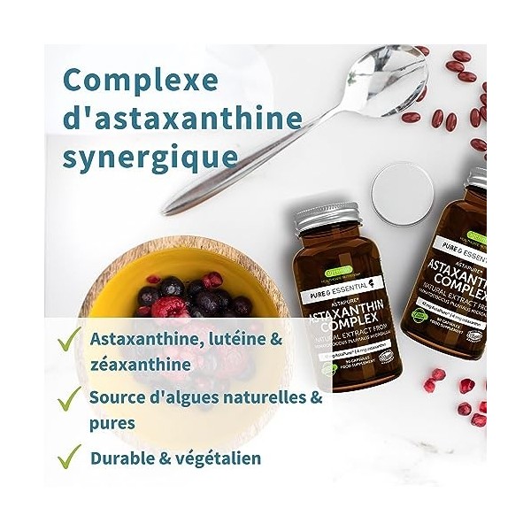 Astaxanthine Vegan, Complexe Antioxydant Naturel, 42mg dAstaPure, algues ultra pures et durables, avec lutéine et zéaxanthin