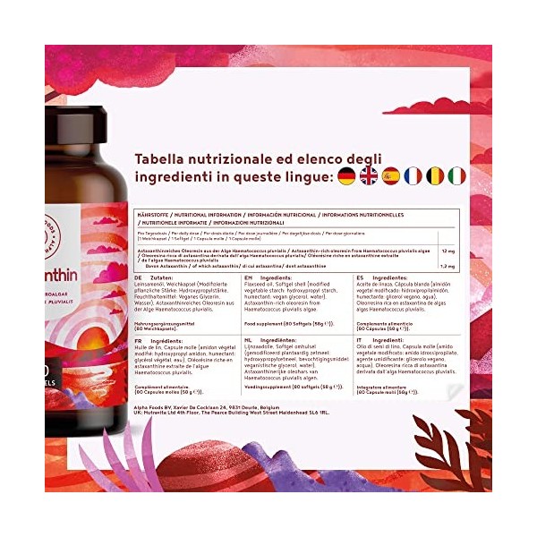 ASTAXANTHINE 1,2mg - De pure microalgue Haematococcus pluvialis - Biodisponibilité optimisée avec de lhuile de lin - Sans ad