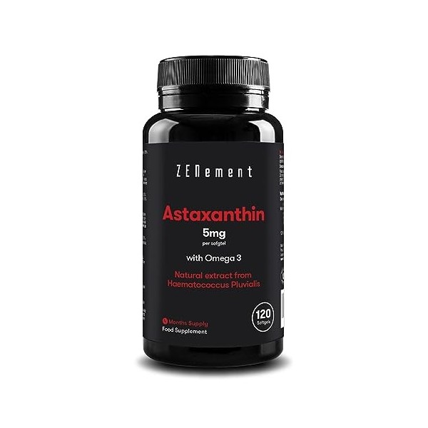 Astaxanthine, 5 mg avec des Oméga 3, 120 Capsules | Naturel | Puissant Antioxydant | Ingrédients 100% Naturels, Sans Additif,