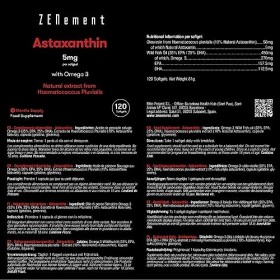 Astaxanthine, 5 mg avec des Oméga 3, 120 Capsules | Naturel | Puissant Antioxydant | Ingrédients 100% Naturels, Sans Additif,