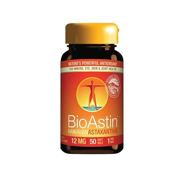 Nutrex Hawaii, BioAstin, Hawaiian Astaxanthin, 12mg, Dépôt de 2 Jours, 2x 50 Capsules molles, Testé en Laboratoire, Vitamine 