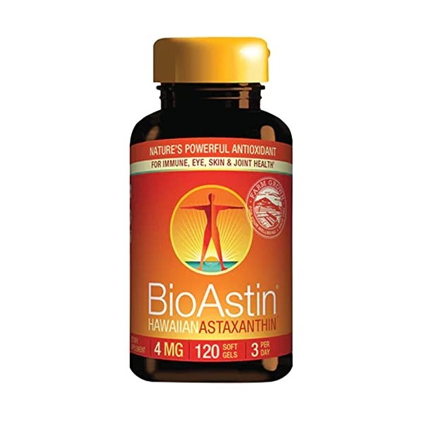 Nutrex Hawaii, BioAstin, Hawaiian Astaxanthin, 4 mg, 120 Gélules molles, Testé en Laboratoire, Vitamine E, Sans Gluten, Sans 