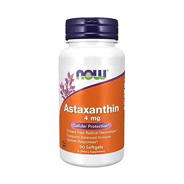 Now Foods, Astaxanthin, 4 mg, 90 Capsules molles, Testé en Laboratoire, Caroténoïde, Sans Gluten, Sans OGM