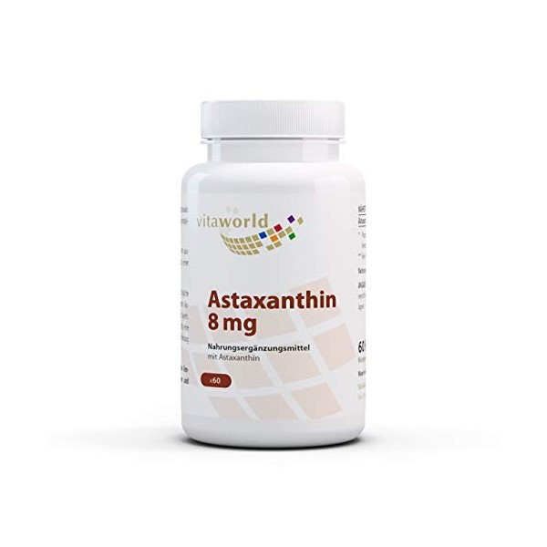 Vita World Pack de 3 Astaxanthine 8mg 3 x 60 Capsules végétales sans additifs 100% naturel de Haematococcus pluvialis Made in