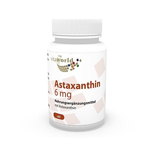 Vita World Astaxanthine 6mg 60 Capsules végétales sans additifs 100% naturel de Haematococcus pluvialis Made in Germany