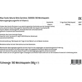 Now Foods, Natural Beta Carotene Bêta-Carotène Naturel , 25.000IU 7.500mcg , 180 Capsules molles, Provitamine A, Testé en L