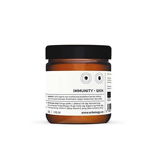 Poudre d’Argousier Bio 35g - Riche en Oméga-7, en Vitamine A et en Vitamine E - Crue - Sans Gluten