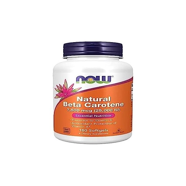 Now Foods, Natural Beta Carotène bêta-carotène naturel , 7 500 mcg 25 000 UIU , 180 gélules, provitamine A