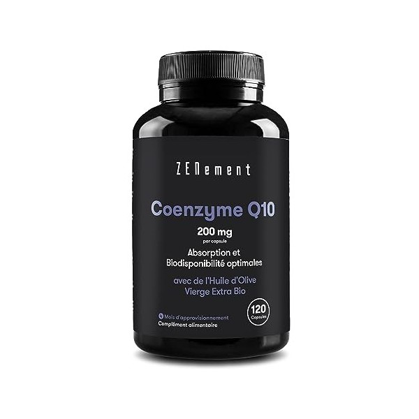 Coenzyme Q10 200 mg | 120 Capsules de CoQ10 pour 4 Mois | Contient 100% Ubiquinone avec Huile dOlive Vierge Extra Biologique