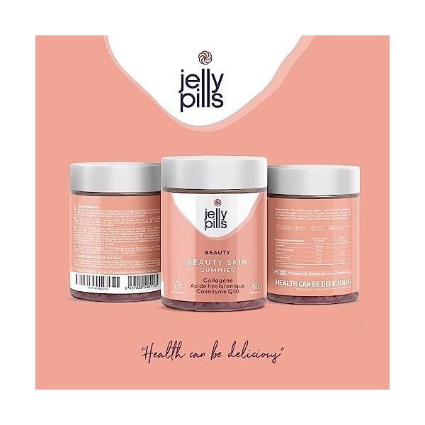 Jelly Pills® Collagène Gummies avec acide hyaluronique et coenzyme Q10 - sans sucres ajoutés - Anti-âge pour pour hydrater et