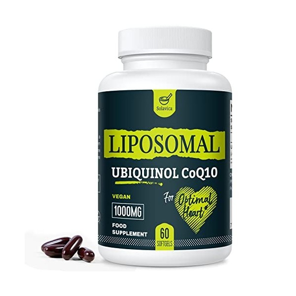 Ubiquinol végétalien liposomal CoQ10 1000 mg, haute biodisponibilité, forme active de CoQ10, antioxydant puissant pour le cœu