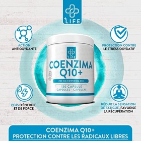 Coenzyme Q10 200mg PiuLife® • 120 Gélules de CoQ10 Antioxydant Anti-âge • Ubiquinone Q10 Coenzyme Complément Alimentaire Peau