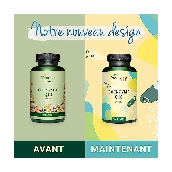 Coenzyme Q10 Vegavero® | 100% Naturelle & VEGAN | 200 mg par gélule | Sans Additifs | CoQ10 Ubiquinone | Antioxydant Puissant