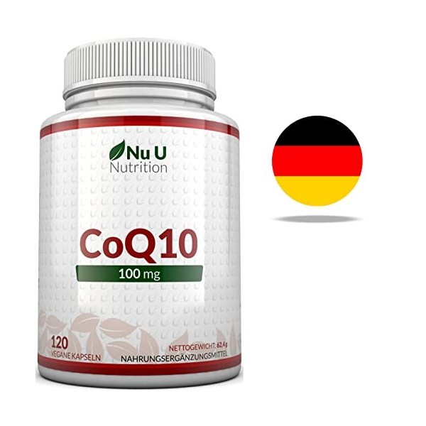 Coenzyme Q10 100mg | 120 CoQ10 Gélules Végétales | Compléments alimentaires de Nu U Nutrition
