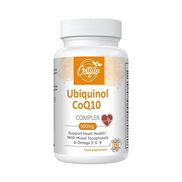 Ubiquinol CoQ10 600 mg gélules softgel - Forme active de CoQ10 plus vitamine E & oméga 3 6 9 - Antioxydant avancé coenzyme Q1