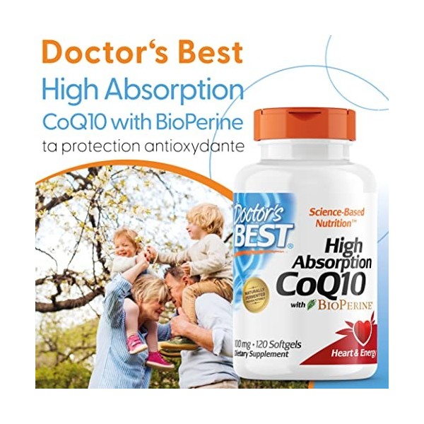 Doctors Best, High Absorption CoQ10 CoQ10 à Haute Absorption avec BioPerine , 100 mg, 120 Capsules molles,Végétal, Coenzy