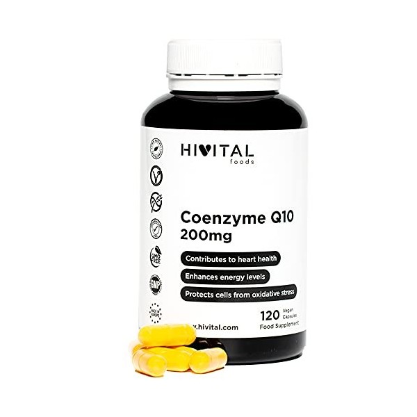 Coenzyme Q10 200 mg. 120 gélules végétaliennes pour 4 mois de traitement. CoQ10 Ubiquinone 100% Naturelle. Améliore la santé 