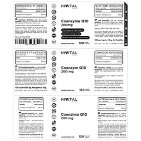 Coenzyme Q10 200 mg. 120 gélules végétaliennes pour 4 mois de traitement. CoQ10 Ubiquinone 100% Naturelle. Améliore la santé 