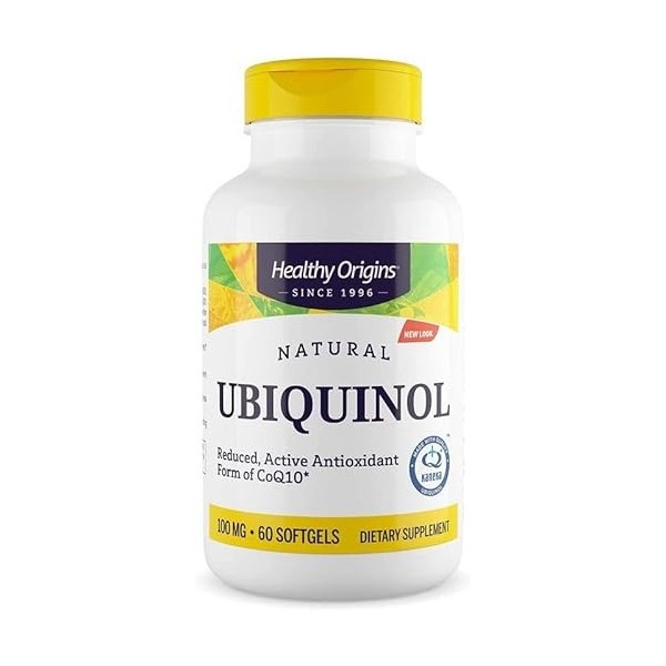 Healthy Origins, Natural Ubiquinol avec Kaneka QH, 100mg, Hautement Dosé, 60 Capsules molles, Testé en Laboratoire, Sans Glut