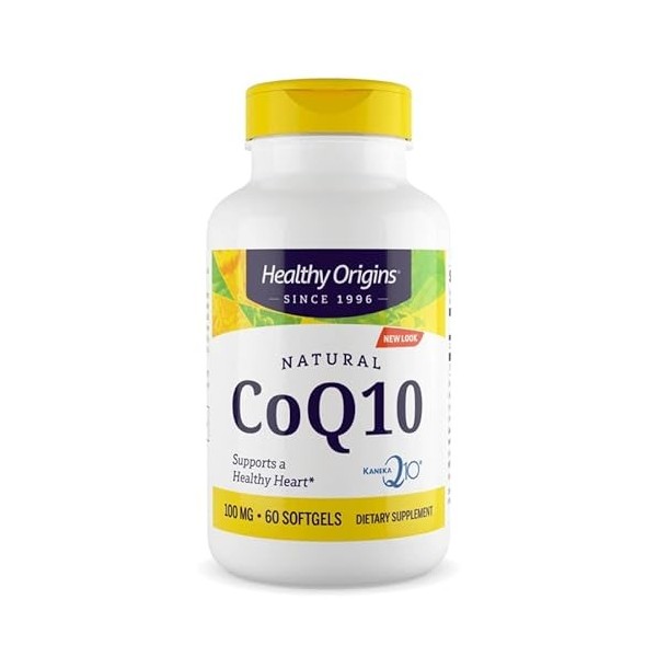 Healthy Origins, Natural CoQ10 avec Kaneka QH, 100mg, Fortement Dosé, 60 Capsules molles, Testé en Laboratoire, Sans Gluten, 