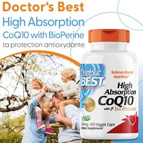 Doctors Best, High Absorption CoQ10 CoQ10 à haute absorption avec BioPerine , 100 mg, 120 vegan Capsules, Végétal, Coenzyme