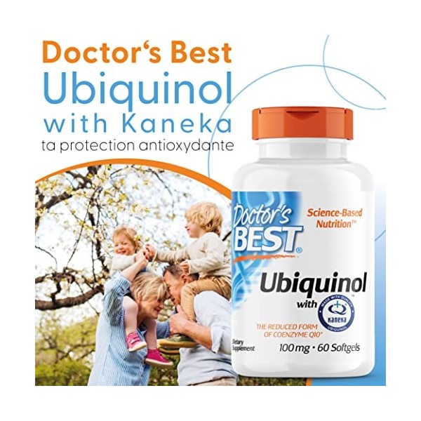 Doctors Best, Ubiquinol avec Kaneka, Coenzyme Q10, 100 mg, 60 Capsules molles, Hautement Dosé, Testé en Laboratoire, Sans So