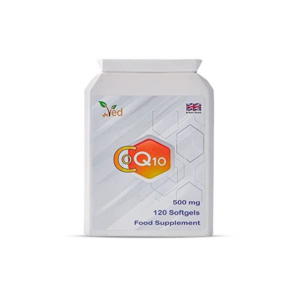 CoQ10 de Ved 500mg | CoEnzyme Q10 | La plus haute résistance | Coenzyme dubiquinone naturellement fermentée | Formule nature