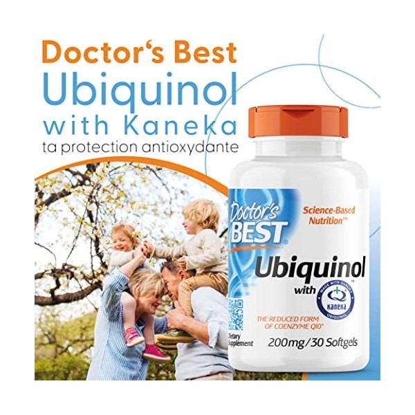 Doctors Best, Ubiquinol, avec Kaneka QH Ubiquinol, 200 mg, 30 Capsules, Coenzyme Q10, Hautement Dosé, Testé en Laboratoire,