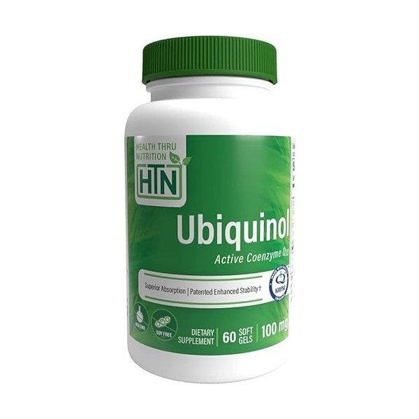 Health Thru Nutrition, Kaneka™ Ubiquinol, Co-Enzyme Q10 Actif, 100mg, Haute Dose, 60 Capsules molles, Testé en Laboratoire, S