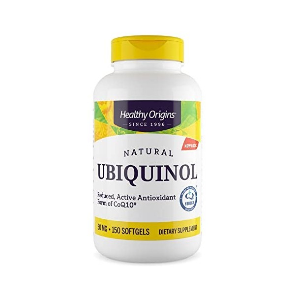 Healthy Origins, Natural Ubiquinol, CoQ10, 50mg, 150 Capsules molles, Testé en Laboratoire, Sans Gluten, Sans Soja, Sans OGM