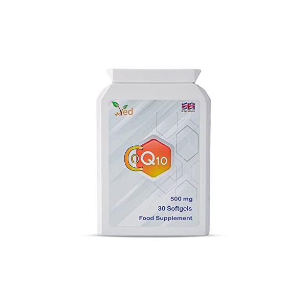 CoQ10 de Ved 500mg | CoEnzyme Q10 | La plus haute résistance | Coenzyme dubiquinone naturellement fermentée | Formule nature
