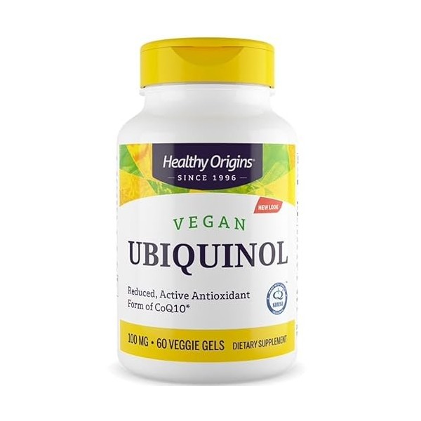 Healthy Origins, Vegan Ubiquinol avec Kaneka QH, 100mg, Hautement Dosé, 60 Capsules molles végétaliennes, Testé en Laboratoir