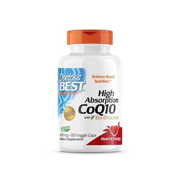 Doctors Best, High Absorption CoQ10 avec Bioperine Coenzyme Q10 , 400mg, 180 Capsules végétaliennes, Testé en Laboratoire, 