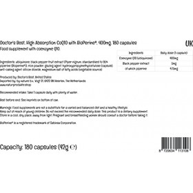 Doctors Best, High Absorption CoQ10 avec Bioperine Coenzyme Q10 , 400mg, 180 Capsules végétaliennes, Testé en Laboratoire, 